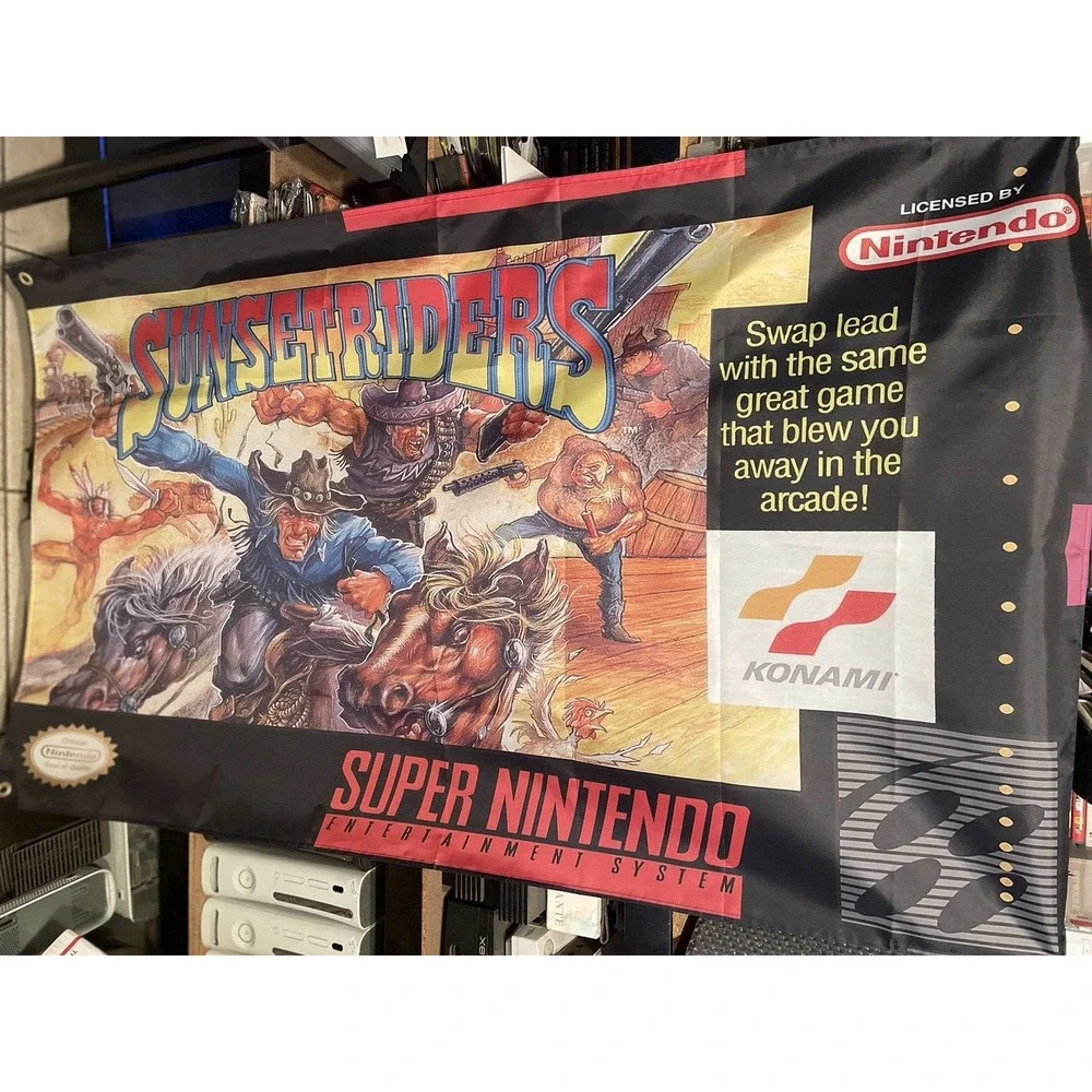 Sunset Riders 5' Flag Banner Poster Super Nintendo 1993 SNES Konami Shooter